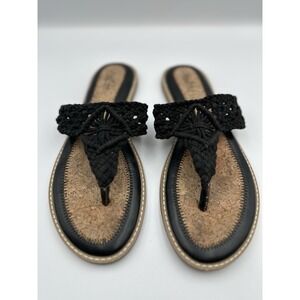 Lucky Brand  Sandals Thong Women's Sz 11 Black Flats Crochet Cork Beach Boho